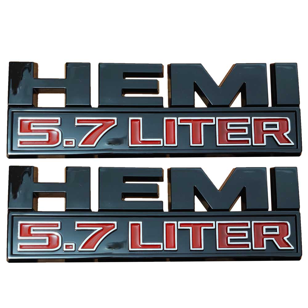 2Pcs 3D "HEMI 5.7 LITER" Rear Emblem Badge Set